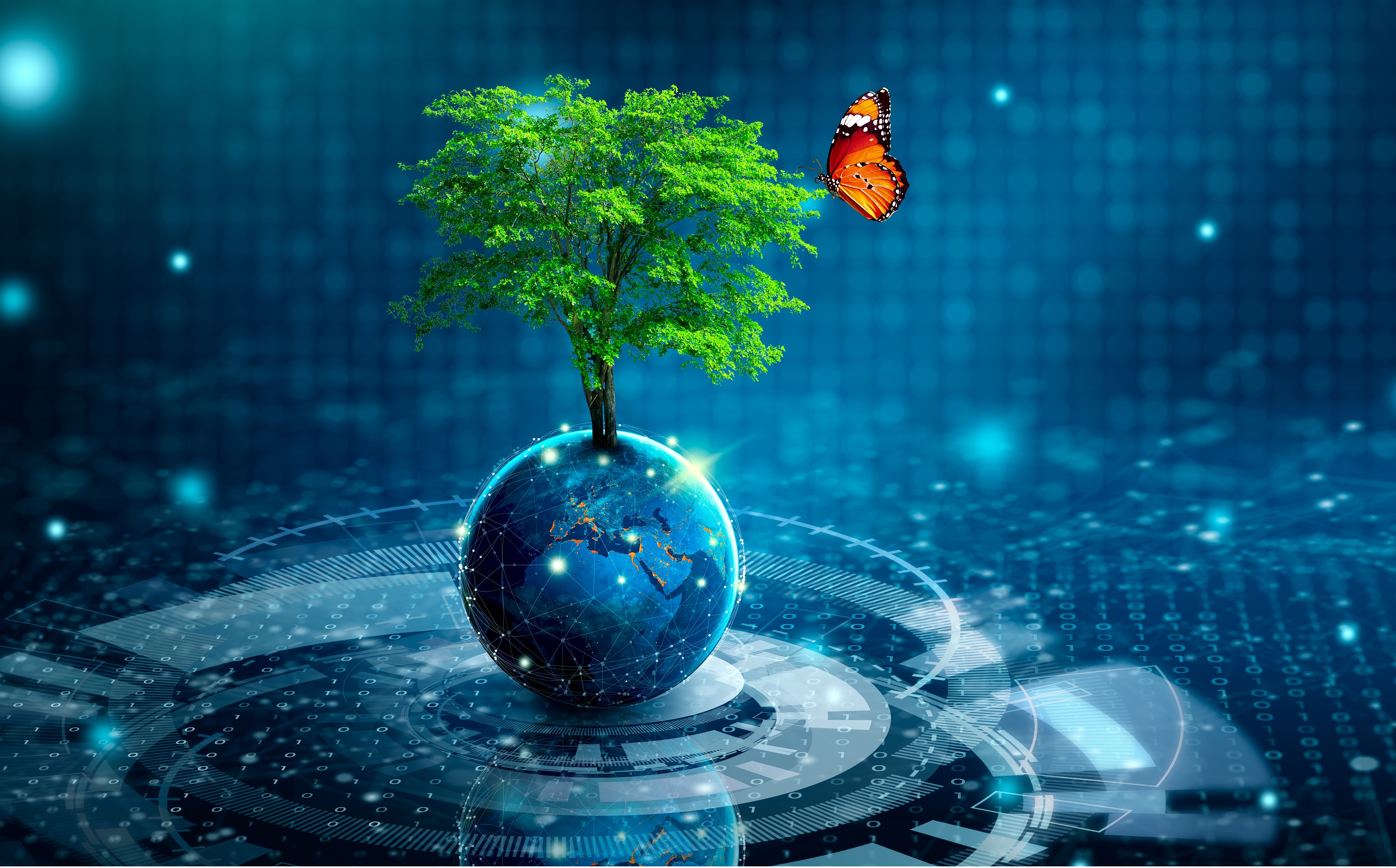 tree growing earth with abstract blue background environmental technology earth day energy saving environmentally friendly csr it ethics concept elements furnished by nasa copy copy